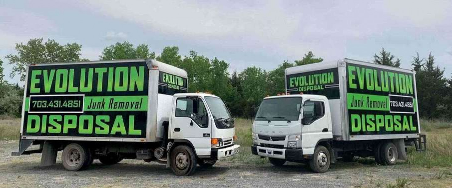 Two junk removal company service trucks in Winchester, Virginia.